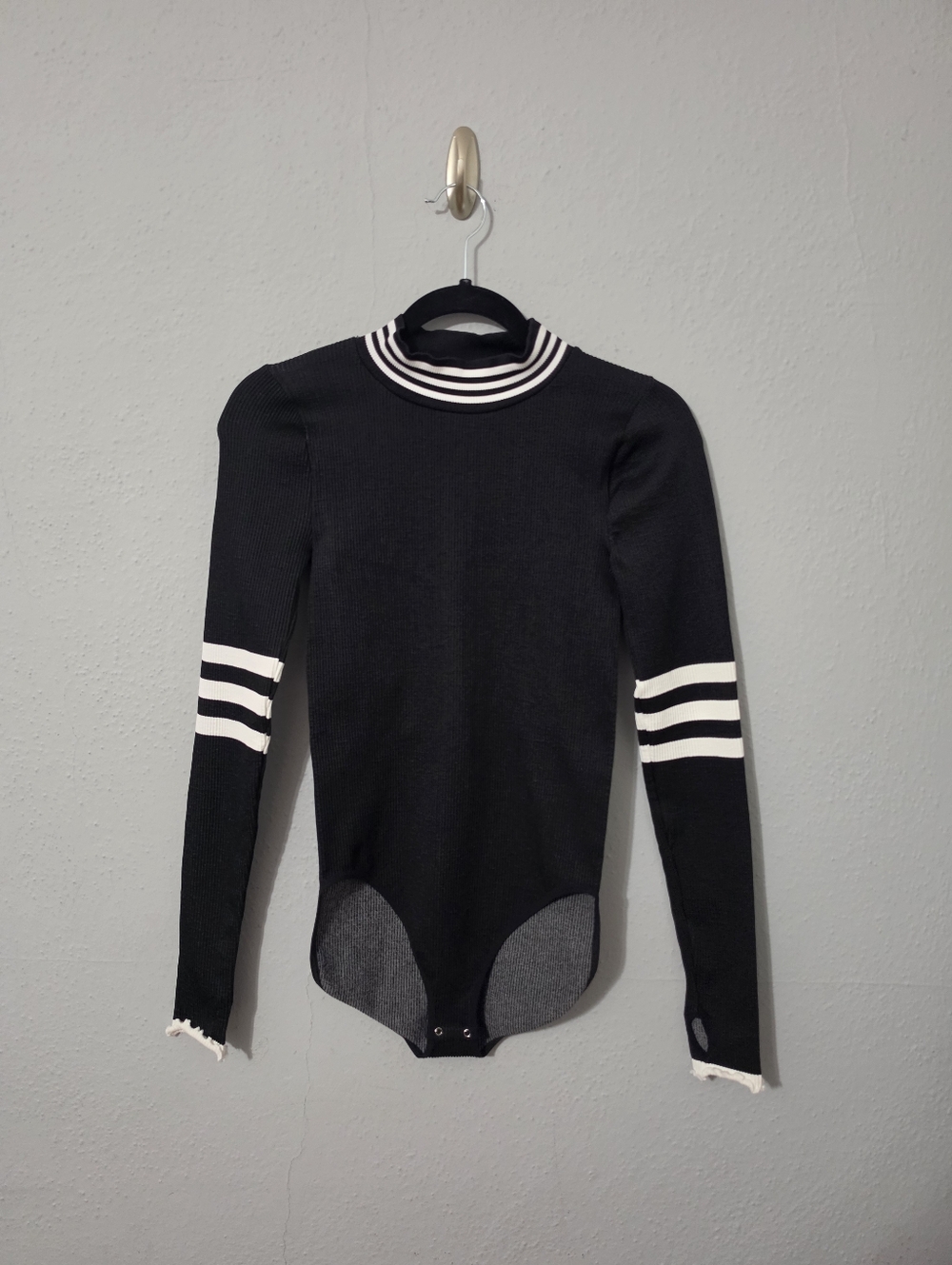 Free People Movement Black Ribbed Open Back Bodysuit NWT Size Large